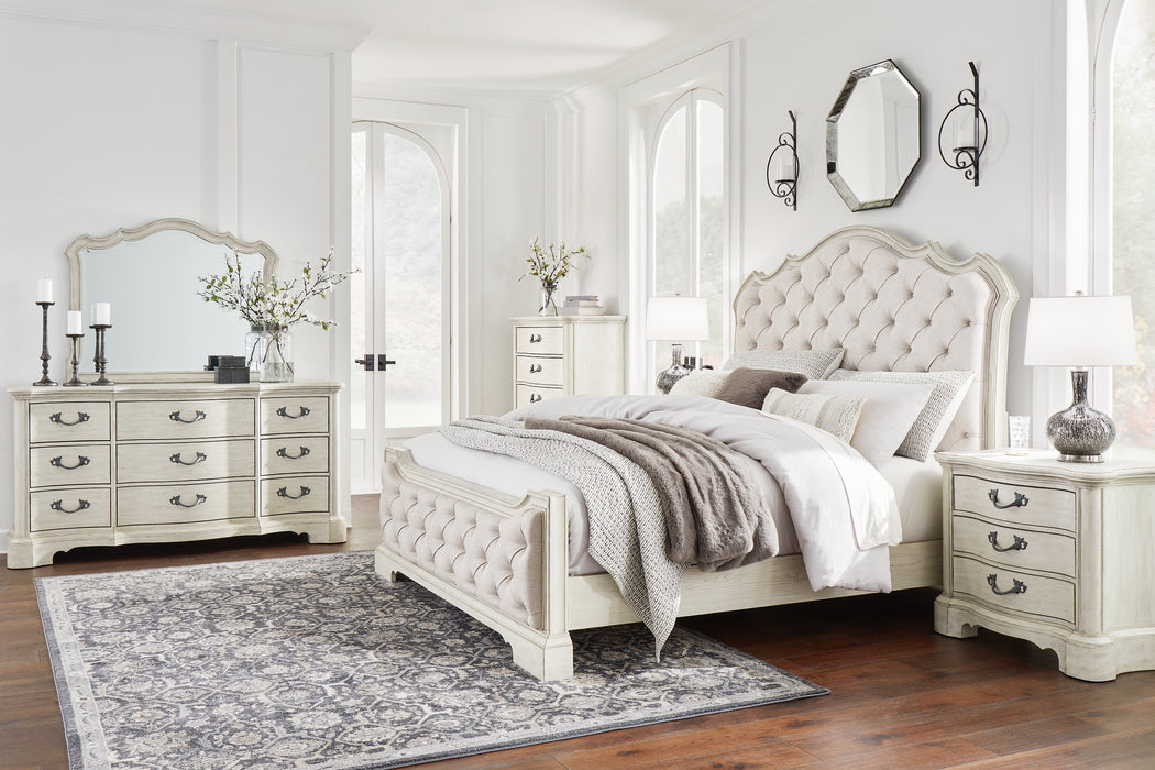 Arlendyne California King Upholstered Bed with Mirrored Dresser, Chest and 2 Nightstands