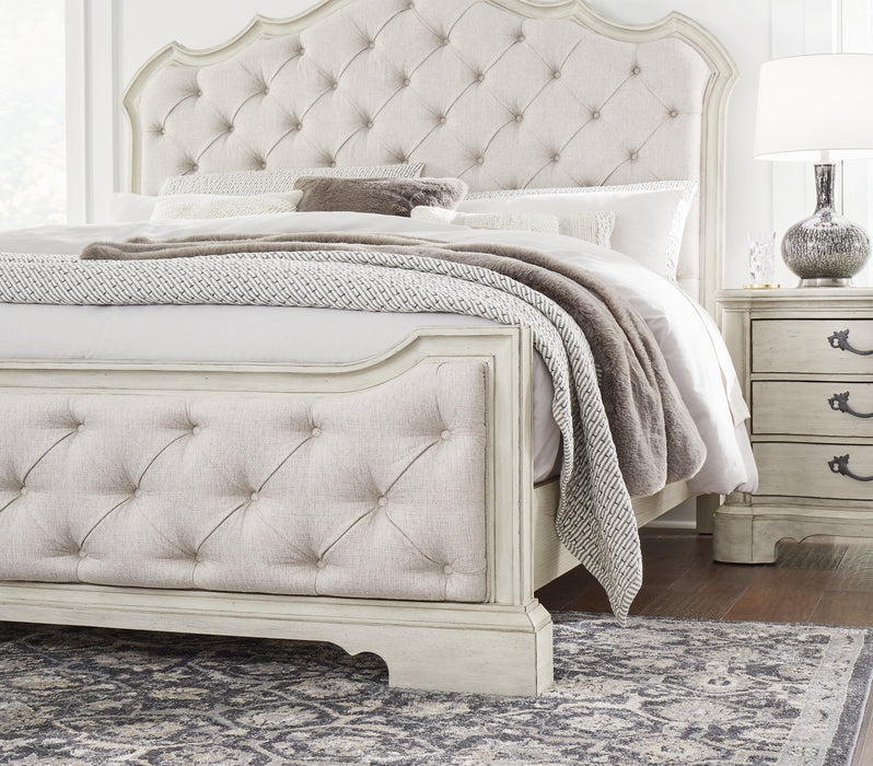 Arlendyne King Upholstered Bed with Mirrored Dresser, Chest and 2 Nightstands