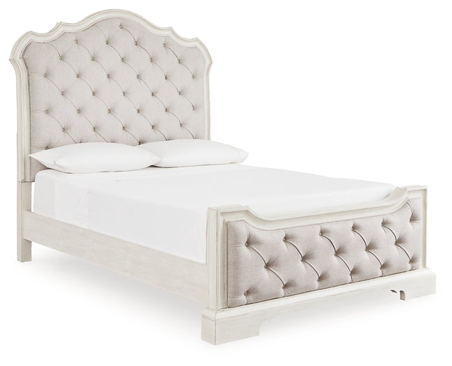 Arlendyne Queen Upholstered Bed with Mirrored Dresser and 2 Nightstands