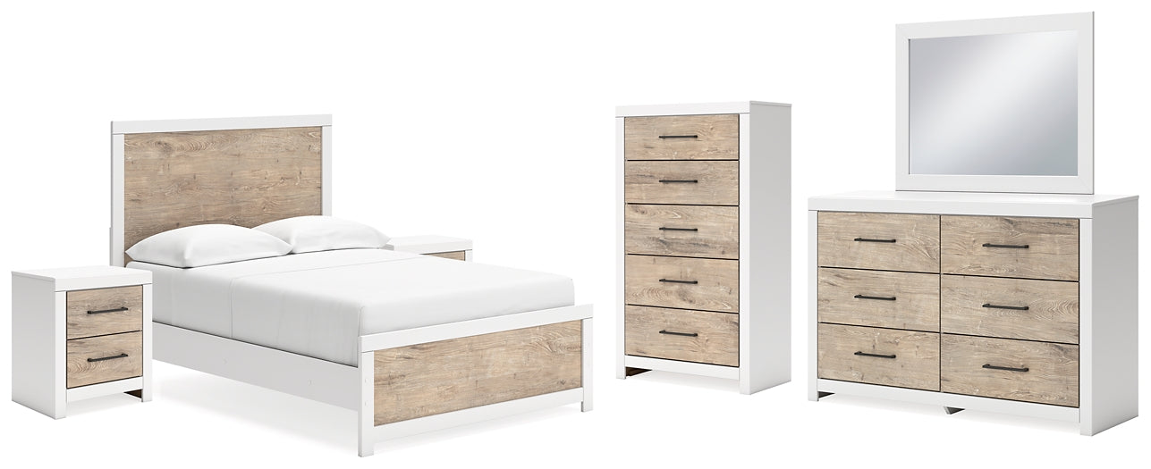 Charbitt Full Panel Bed with Mirrored Dresser, Chest and 2 Nightstands