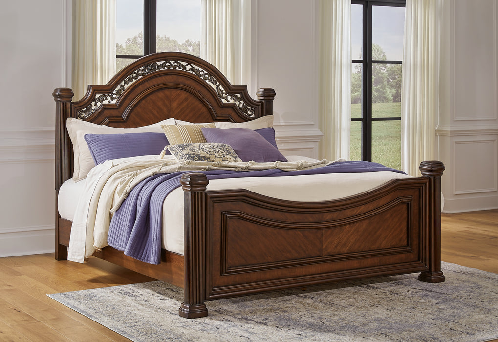 Lavinton Queen Poster Bed with Mirrored Dresser and Nightstand