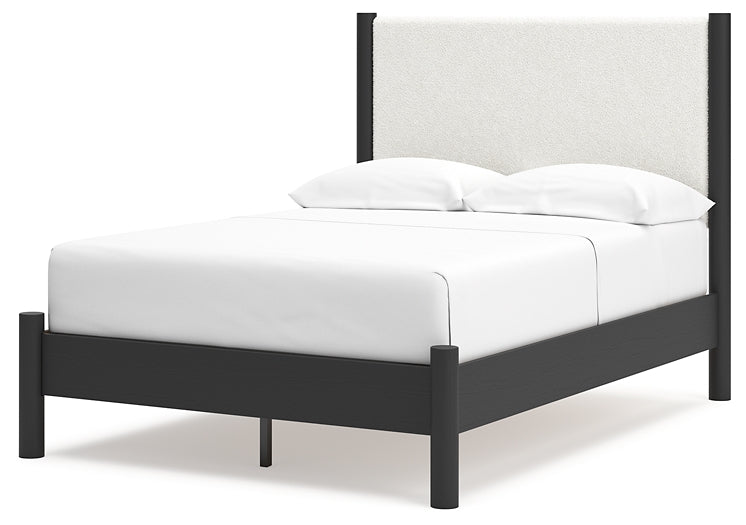 Cadmori Full Upholstered Panel Bed with Mirrored Dresser and Nightstand