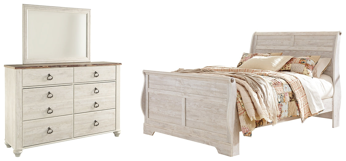 Willowton Queen Sleigh Bed with Mirrored Dresser